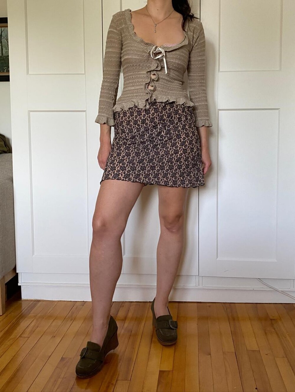 Anna Sui Beige and Brown Floral Mini Skirt